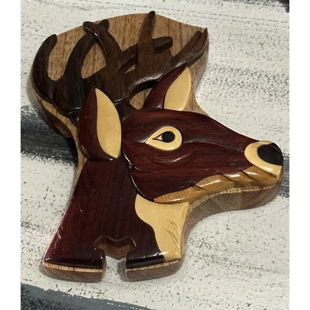 Deer‎ Head - Secret Wooden Puzzle Box Tinket Box Buck Cabin